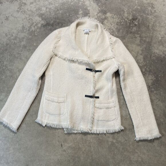 Gerard Darel‎ Sweater Womens 8 Cream Cardigan Virgin Wool Blend Poland Knit - Picture 1 of 9